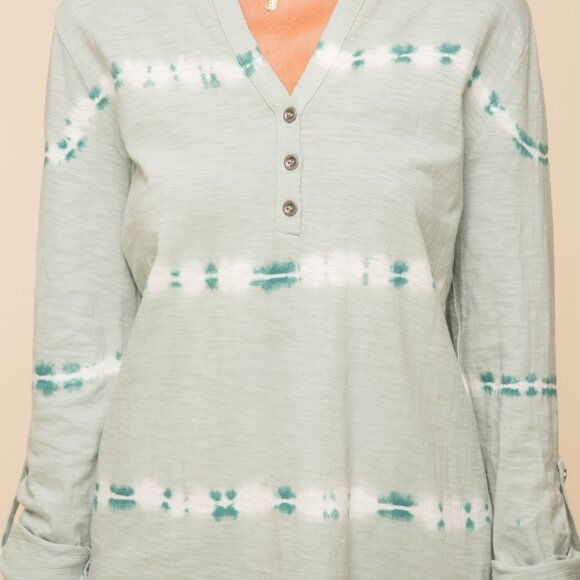 HEM & THREAD Seafoam Drift Tie-Dye Button Henley Top | Long Sleeve Lightweight - Picture 6 of 6
